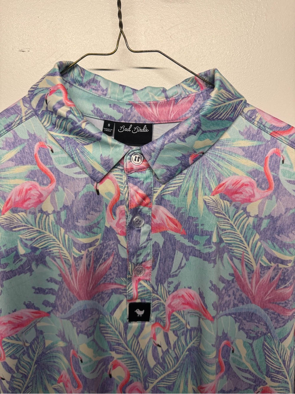 Bad Birdie Mingos Polo with Pink Flamingo &  Tropical Print